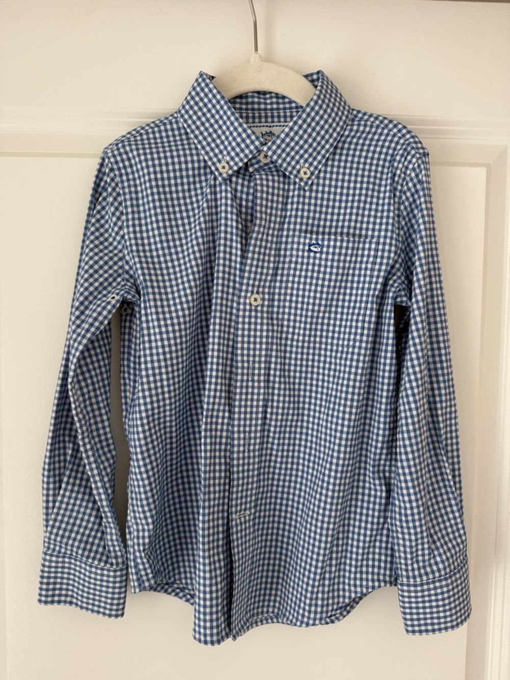 Southern Tide Boys Intercoastal Mini Gingham Blue Button Down Shirt XS | Preppy